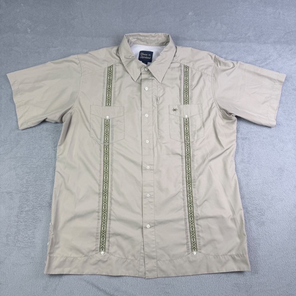 Texas Standard Mens XL Tan Embroidered Guayabera Short Sleeve Fishing Shirt